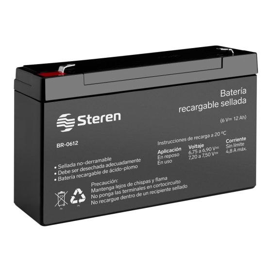 Batería Sellada de Ácido-Plomo Recargable 06V 12Ah STEREN | Unitronic